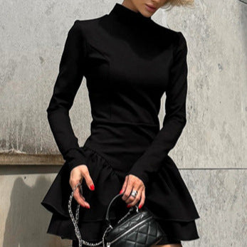 Fashion High Collar Ruffles Dress Women's Clothing