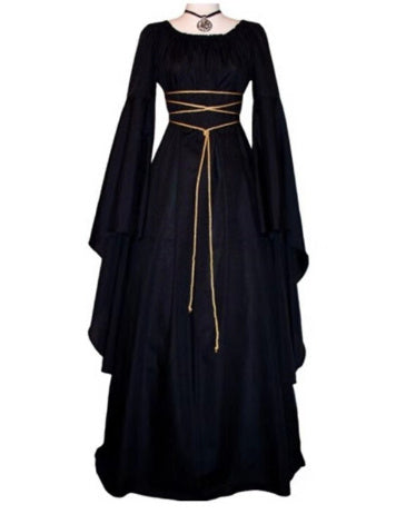 Halloween Long Sleeve Round Collar Belt Irregular Ladies Dress Halloween Witch Costume