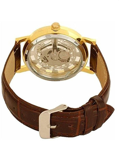 Unique Gold Dial Leather Analog Watch - for Men