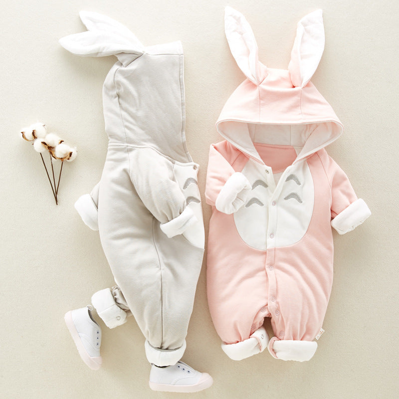 padded cotton baby romper + hooded + Onesies newborn + climbing clothes