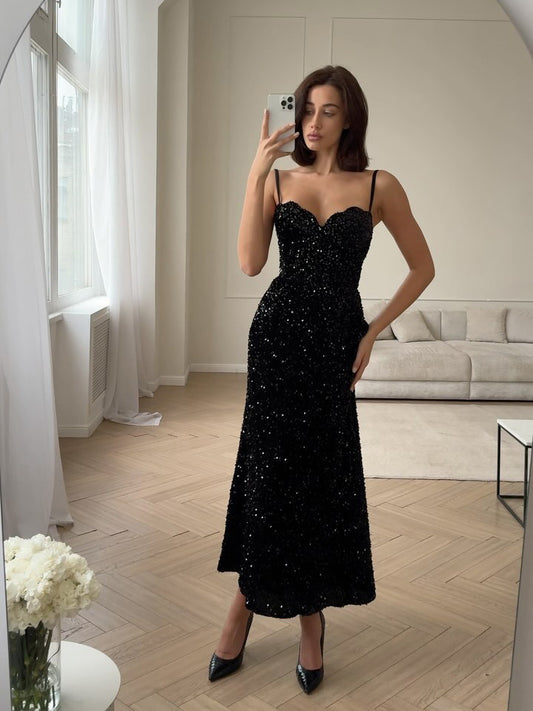 Strappy Black Sequin Dress