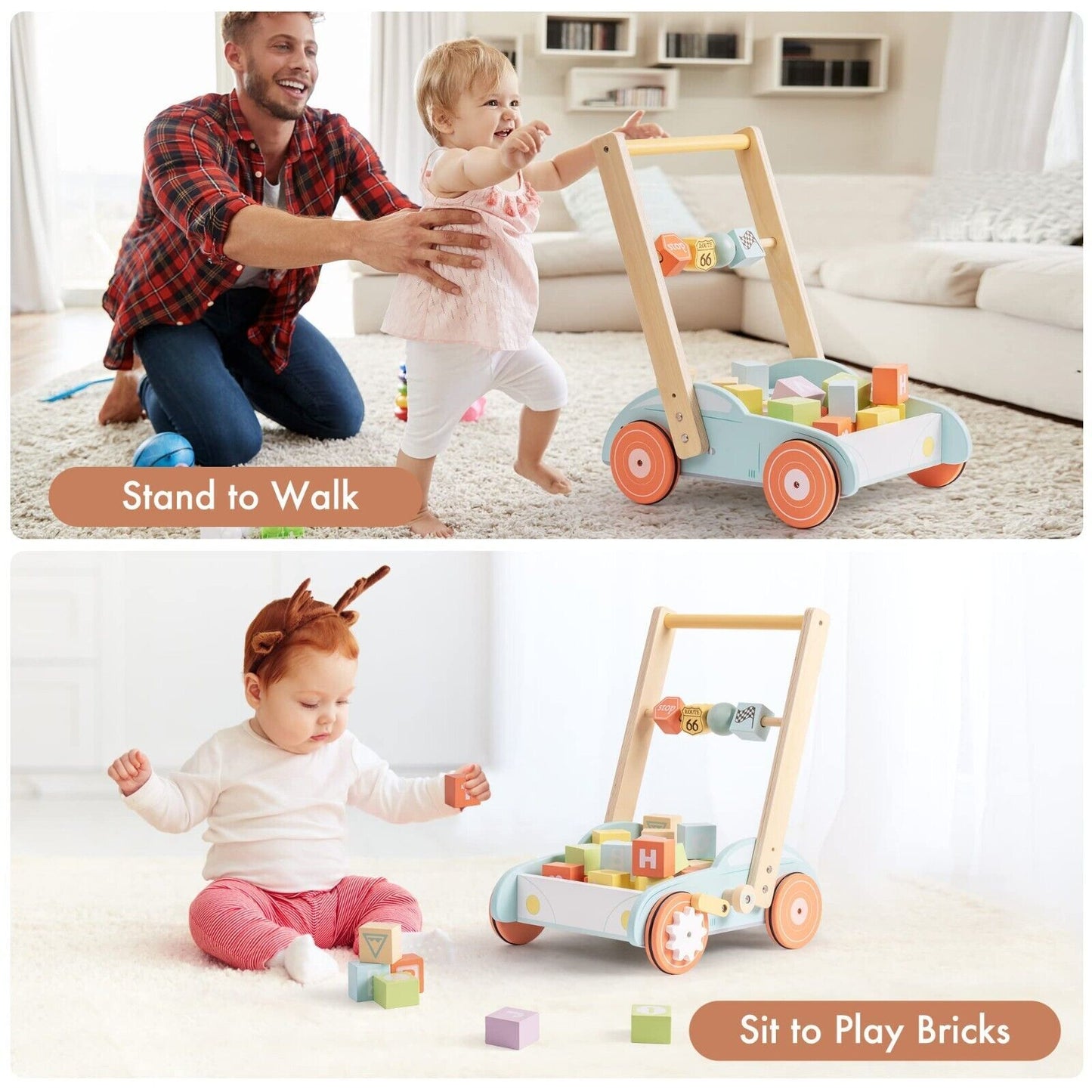 Wooden Baby Walker Push With ABC 123